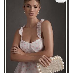 Selkie The Sunny Ruffled Straps Mini Dress Pastel Light Pink Women's Size Small